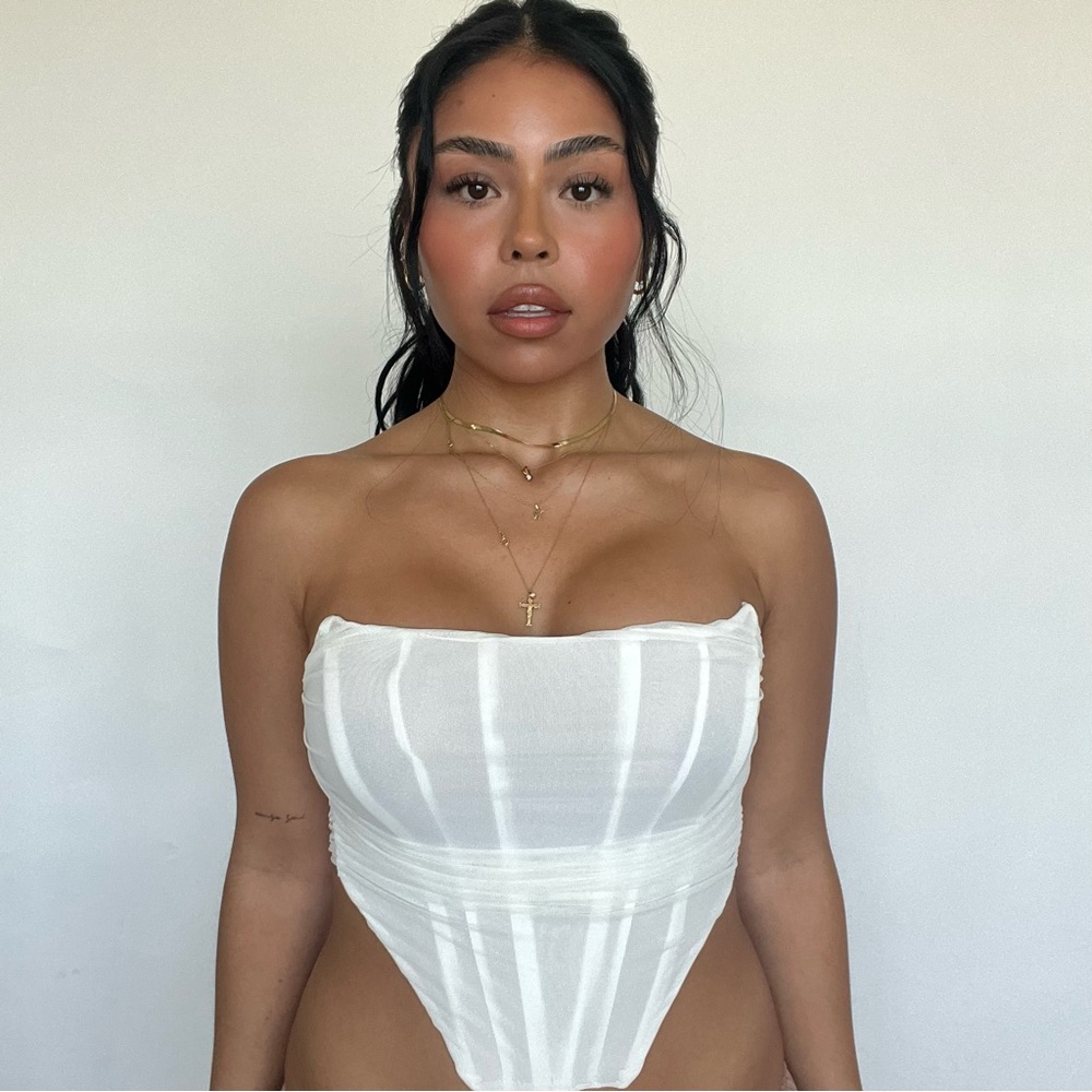 White sheer mesh corset